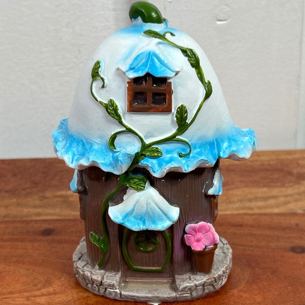 Fairy Garden Forest Figurine Blue Morning Glory Flower House Cottage B-2